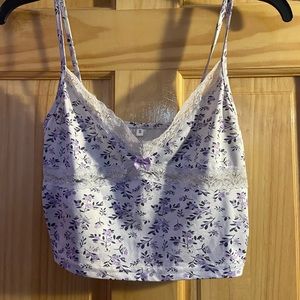 purple floral lace crop top